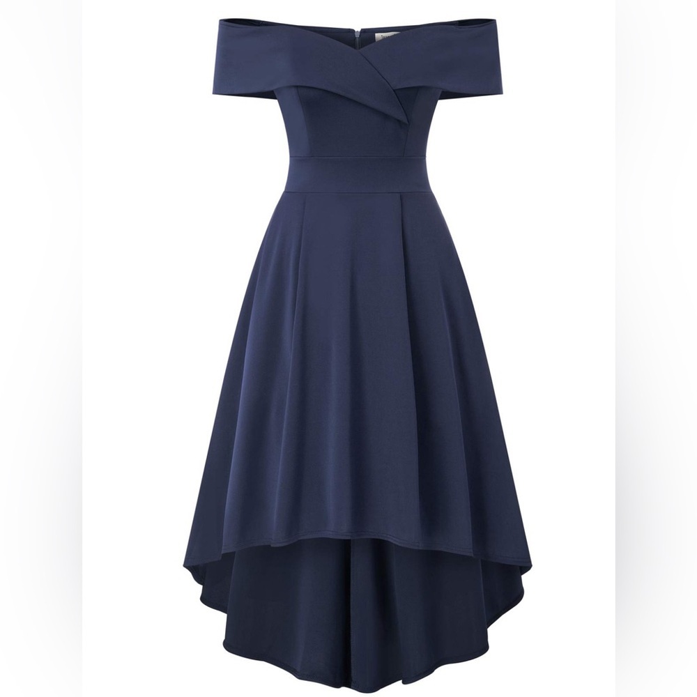 🆕 Jasambac Off-Shoulder High Low Cocktail Party Dress, Navy, Size L